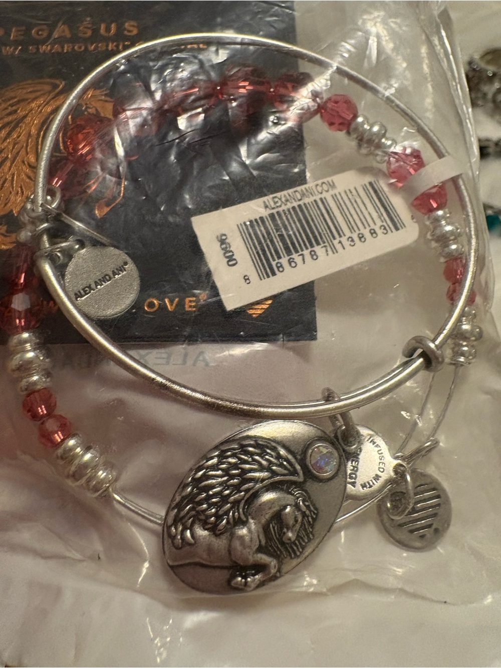 NWT Alex and Ani Silver PEGASUS Charm & Pink Swarovski Crystal 2 Bracelets Set